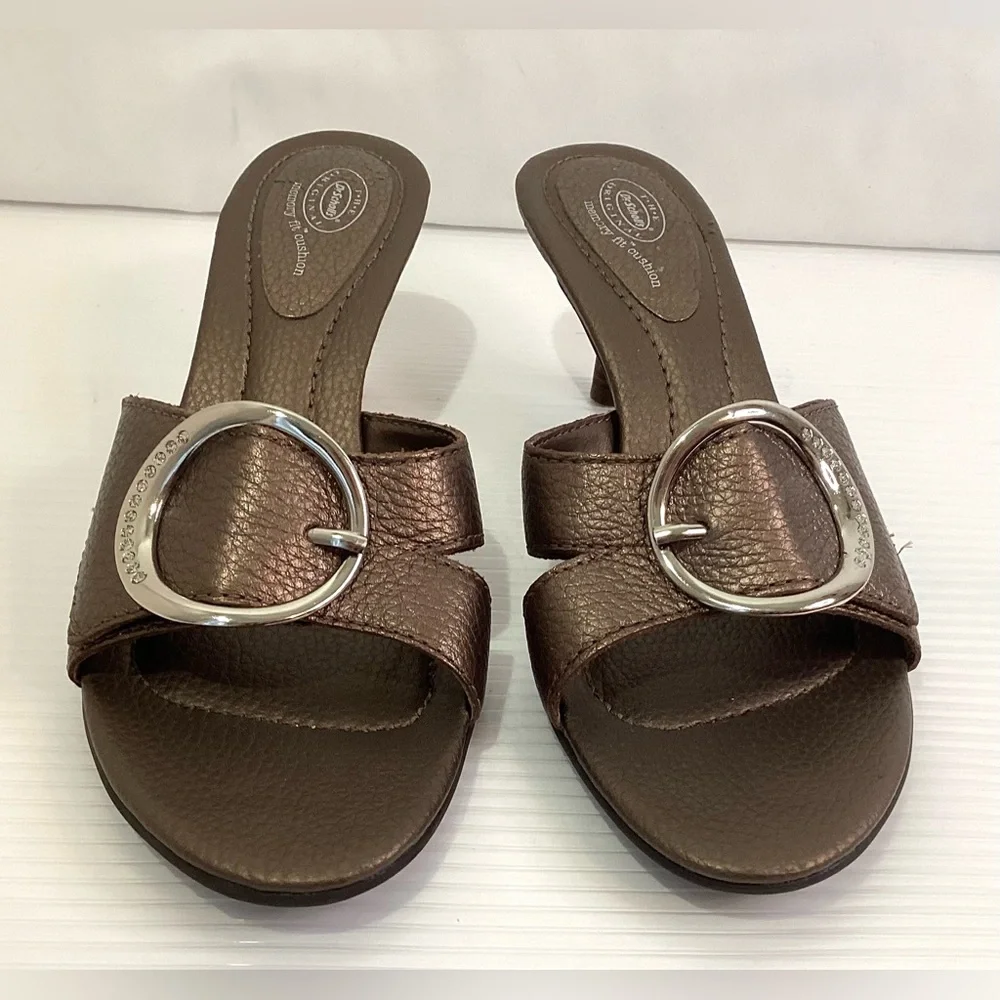 Dr. Scholl’s Leather Woman’s Sandals Slip on Shoes Size 8M Color Bronze Heel 2” - Picture 4 of 12